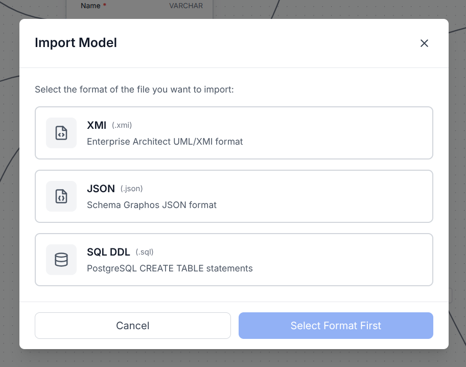 Entity import modal