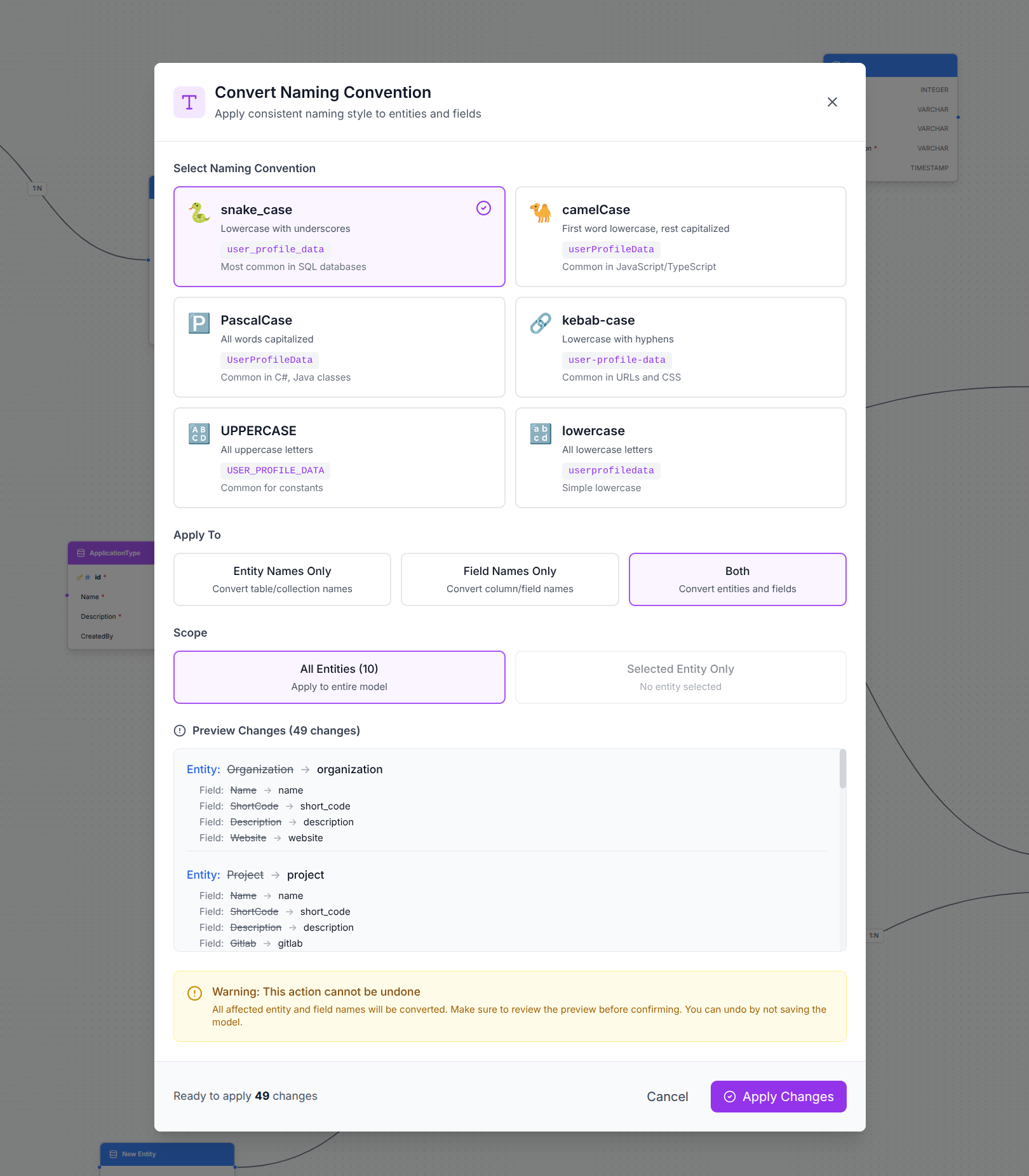 Naming convention settings